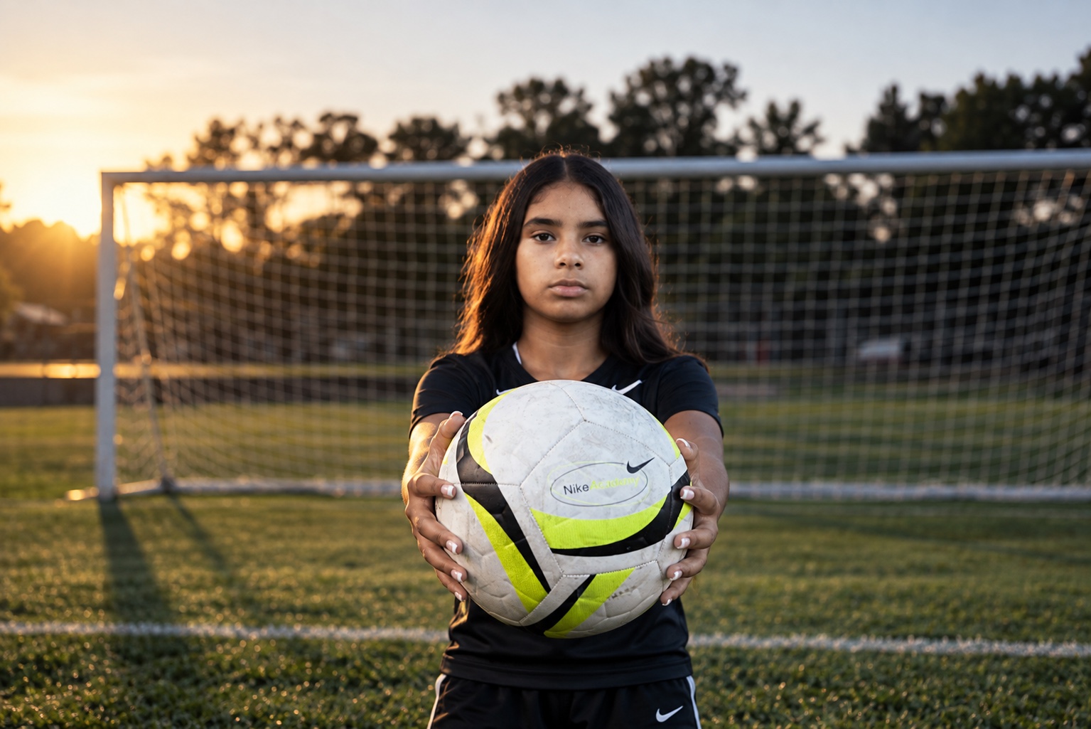 Whole Player Project athlete holding a soccer ball at sunset
